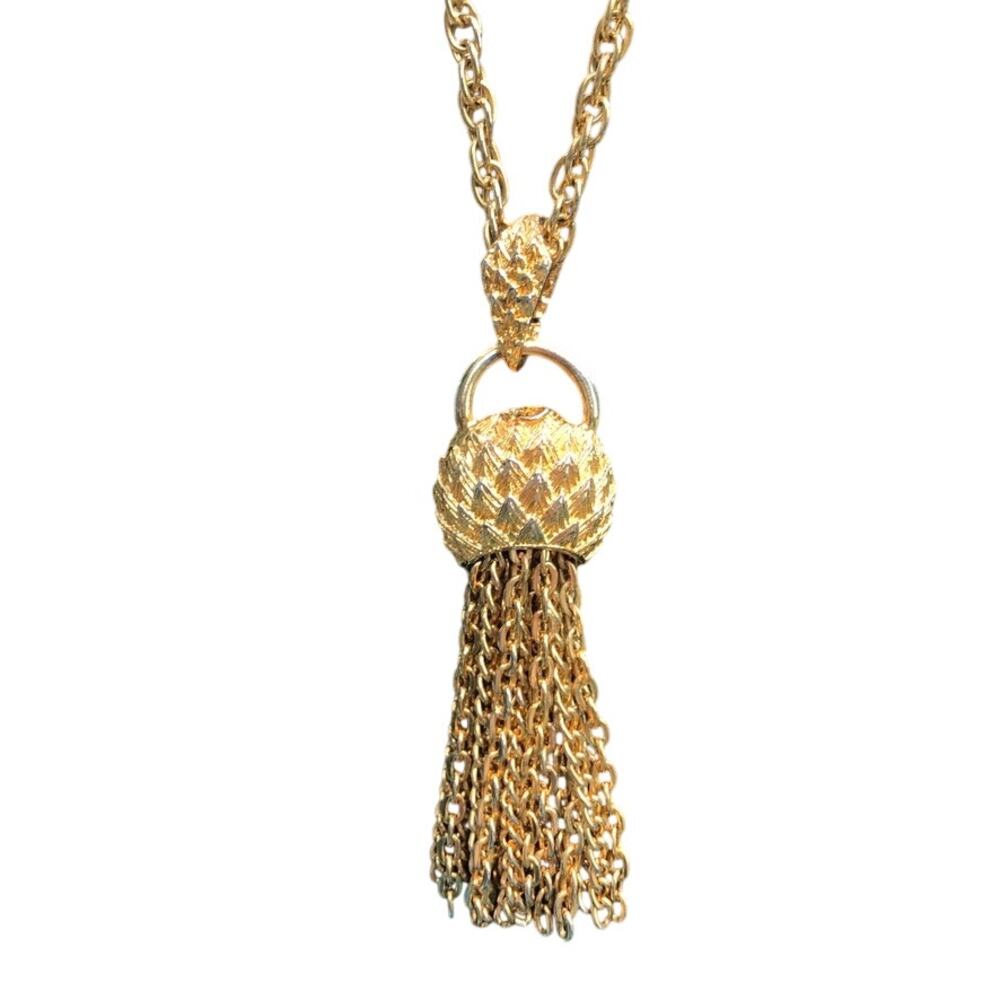 Vintage Gold Tone Brutalist Tassel Necklace